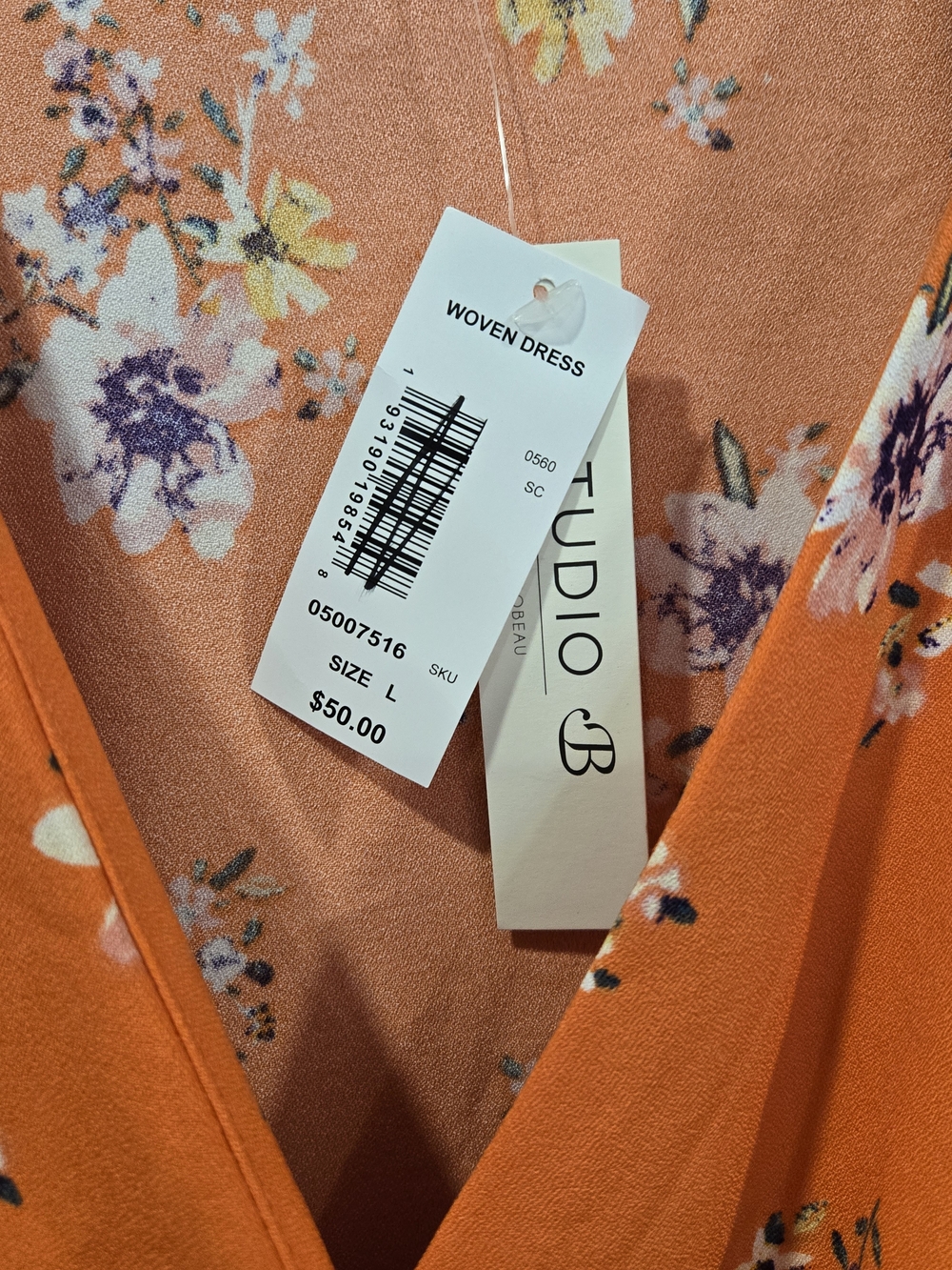 Studio B Orange Floral Wrap Dress with Tie Waist NWT L - Picture 5 of 5